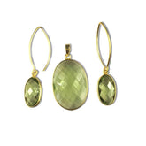 STG-102-GAM 18K Gold Overlay Earring & Pendant Set With Green Amethyst Q. Beads Bali Designs Inc